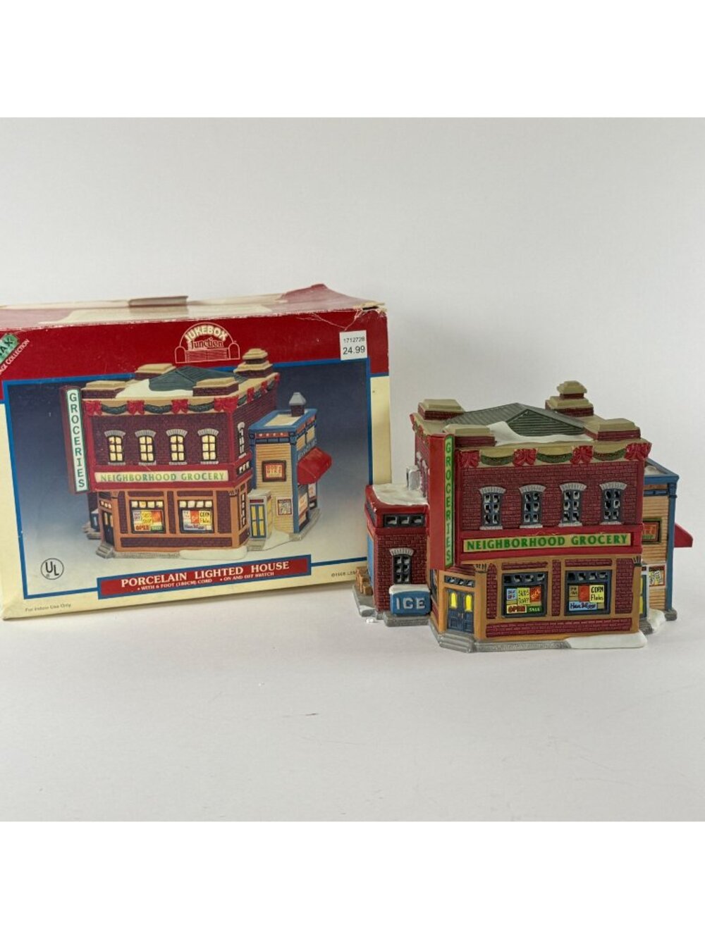 Vintage Lemax Neighborhood Grocery Jukebox Junction Lighted Porcelain Village